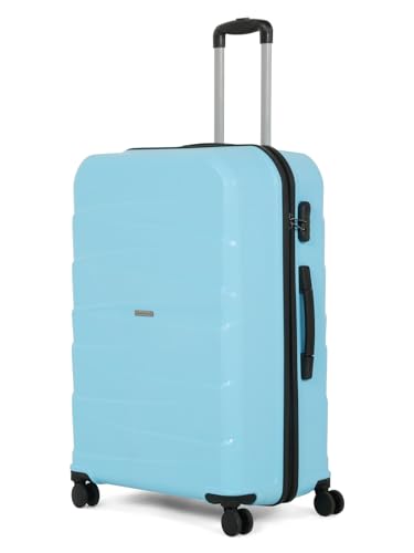 Image of Teakwood Medium Check in Size 8 Wheels Trolley Bag, Hard Cabin with Zipper Closure, Adjustable Push Button & TSA Lock System 360 Degree (Medium, Sky Blue)