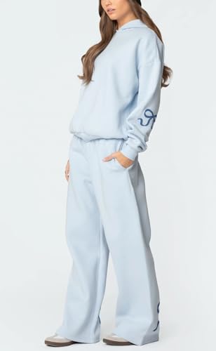 Bow Print Sweat Set for Women Two Piece Tracksuit Long Sleeve Oversized Hoodie Wide Leg Sweatpants 2 Piece Outfits2