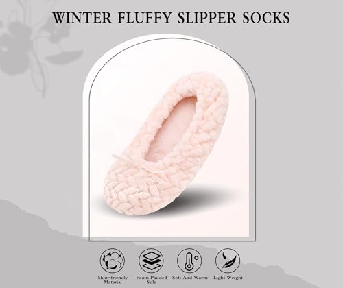 Image of Keyela Women's Ballerina Slippers,Non-Slip Bedroom Slippers Socks | Soft fuzzy slipper socks for ladies Indoor home slippers Cozy sock slippers Ballet Slippers