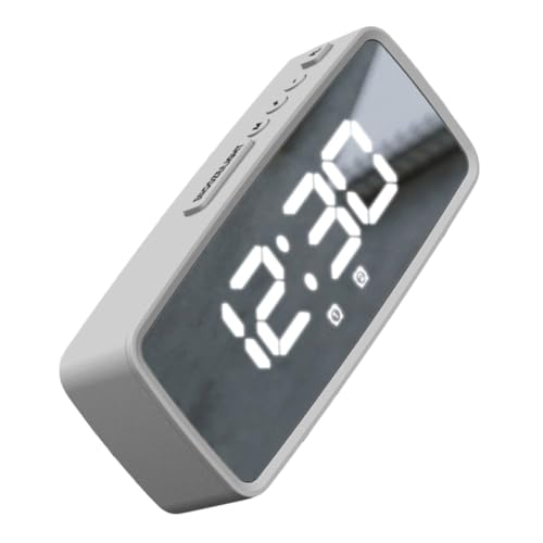 Frcolor 小型電子目覚まし時計 多機能デジタルデスククロック 大きな文字表示 寝室用シンプル置き時計 清掃簡単な鏡面デザイン