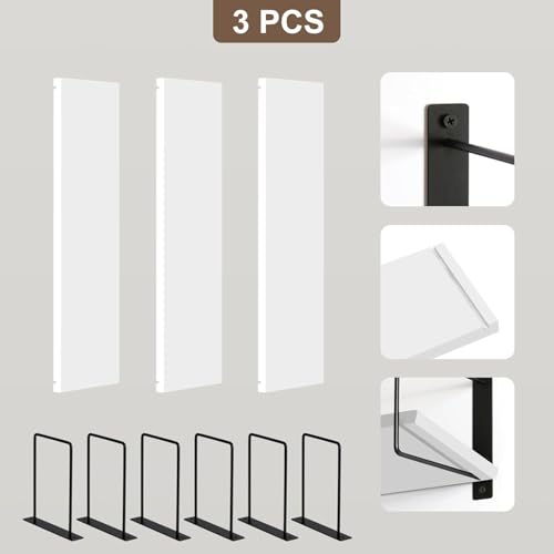 Image of Wall Mounted Bathroom Shelves Set of 3, White Rustic Wood Floating Shelves with Metal Brackets, Wall Storage Rack for Toiletries Organizer Washbasin Kitchen Living Room (White 2)