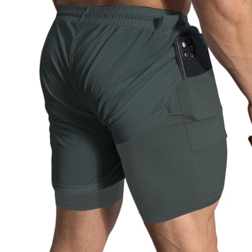 Kit 3 Short Treino Dry Fit Térmico 2 em 1 com Bolso para Celular e Porta-Toalha Calção Fitness Acade