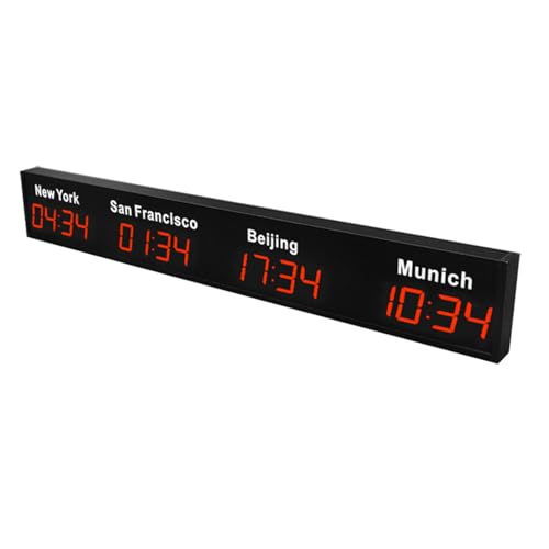 World Time Zones Clock, LED Digital Multiple Time Zones Clock, 3/4/5 Cities World Time Wall Clock, for Hotels/Enterprises/airports,4City-Red