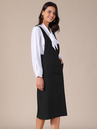 Allegra K Women Pinafore Dress Stretchy Sleeveless V Neck A-Line Overalls Jumper Dresses with Pockets3