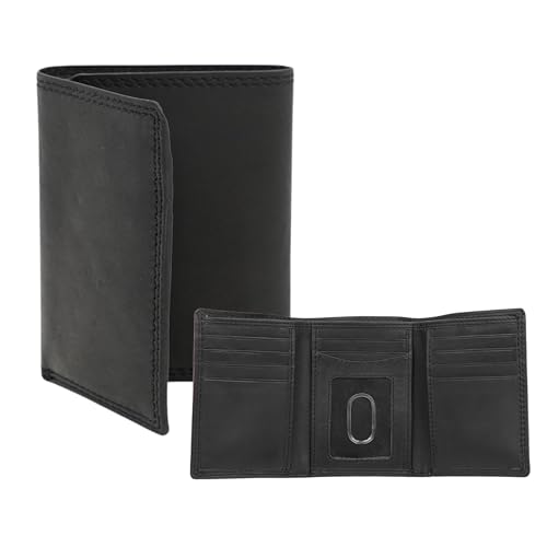 AG Wallets RFID Blocking Wallet for Men - Trifold Minimalist Slim Wallet with 10 Credit Card Slots & 3 Side Slots - 100% Genuine Leather Travel Wallet - Secure Compact Wallet - Black