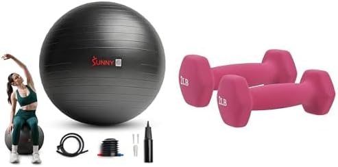 Sunny Health & Fitness Pelota de Yoga Antideslizante de 75 CM - SF-EB02-L + Mancuernas de Neopreno - 2 LB/1 KG (Par) - NO. 021-2-PAIR