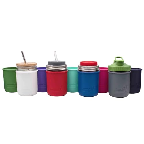 Mason Jar Lifestyle Wide Mouth Pint 16oz Silicone Sleeves/Jackets for Protecting Ball, Kerr, Canning Jars (Charcoal Gray, 2 Pack)