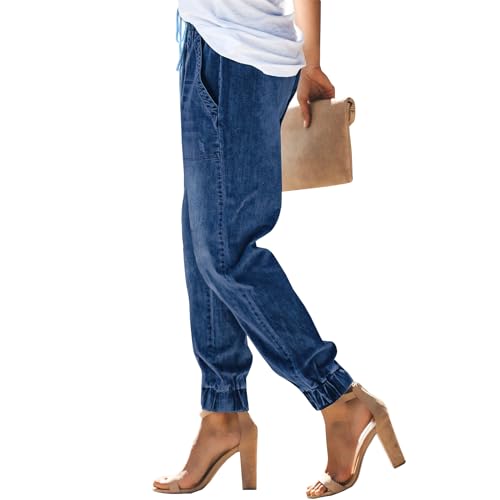 LONGYIDA Jean Joggers for Women Denim Ripped Loose Jeans High Waisted Stretch Drawstring Denim Joggers Pants2