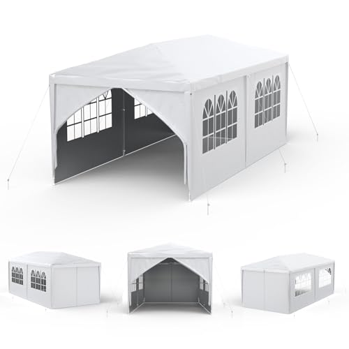 aufun paviljong vattentät 3 x 6 m vit trädgårdspaviljong med 6 sidoväggar polyeten öltält dörr med dragkedja för trädgårdsfest bröllop picknick marknad