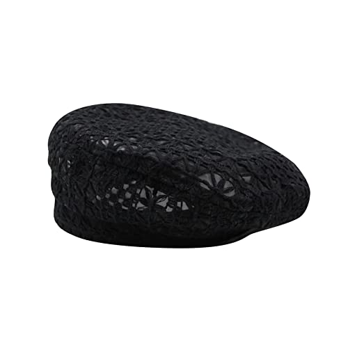 Women Lace Lightweight Beret Floral Hollow Out Hat Breathable French Beret Beanie Hat Cap For Spring Summer, Black #TOP8