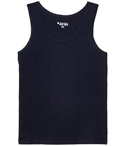 #4K!DS Girl's Essential Tank Top with Lace Trim (Little Kids/Big Kids) Navy XS (4-5 Little Kid)