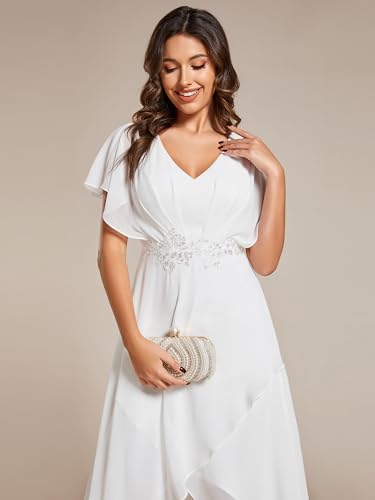 Image of Ever-Pretty Women's Formal Dress A Line V Neck Applique Waist Tea Length Wedding Guest Dress 02027