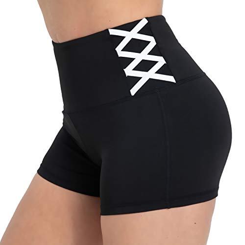 Kipro Womens Athletic Workout Volleyball Crossfit Running WOD Shorts Large Black/White