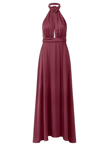 APART Satinkleid mit Neckholder und Drapierung, Bordeauxrot, 38