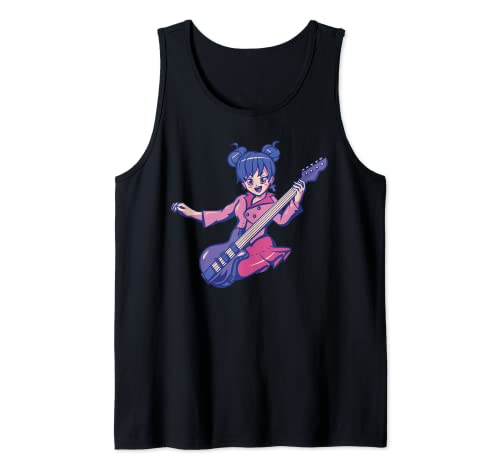 Kawaii Anime Guitar Girl - Electric Rock Guitar - Japanese Camiseta sin Mangas