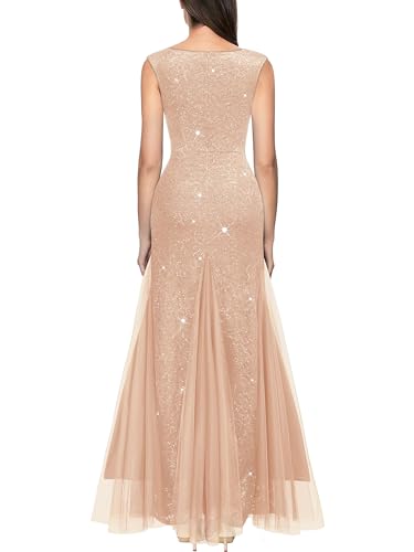 Miusol Women's Elegant V Neck Sleeveless Sequin Lace Evening Party Dress2