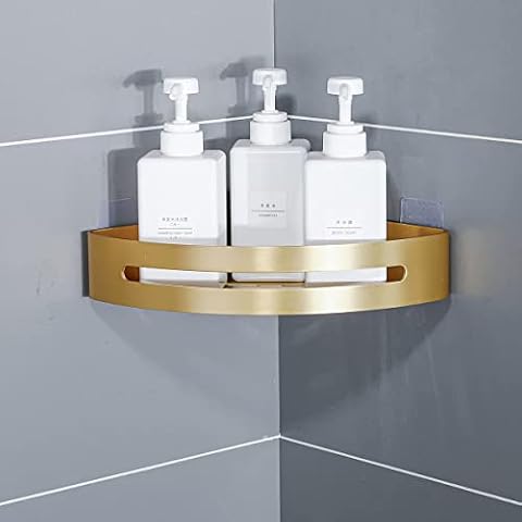 Brushed Gold Shower Caddy Bathroom Corner Shelf Shampoo Holder Adhesive or Drilling Cover