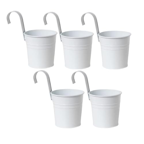 XZJMY Lot de 5 pots de fleurs à suspendre en métal - Seau en fer - Pot de plantes avec crochet - Décoration intérieure ou extérieure pour garde-corps,...
