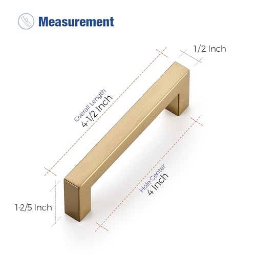 Image of Ravinte 30 Pack Champagne Bronze Cabinet Handles 4 Inch Hole Center Stainless Steel Kitchen Square Cabinet Pulls for Dresser Drawer Cupboard Handles with Screwdriver