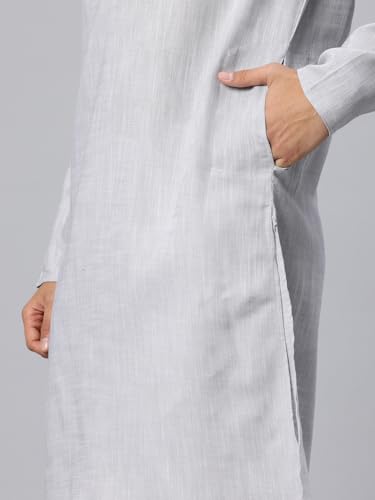 Image of Majestic Man Men's Cotton Regular Fit Traditional Mandarin Collar Ethnic Motifs Solid Long Kurta