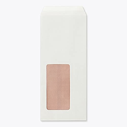 山櫻 封筒 長4 窓付 中貼 A8522 裏地紋入(茶) ホワイトCoC 紙厚70g 〒枠ナシ 100枚 / セロ窓 B5三折用 白 無地 郵便番号枠なし 00564083-0100