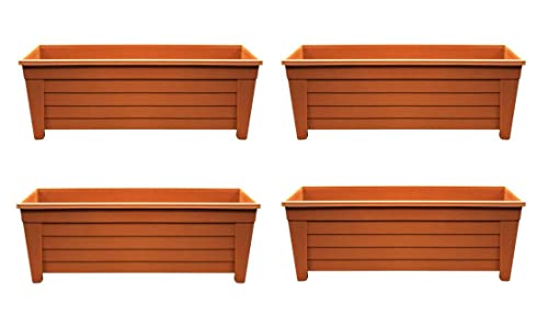 Optimal Products Plastic Trough Plant Pot Long Plastic Planter Outdoor Garden Herb Flower Box UK (55cm Trough Terracotta, 4)