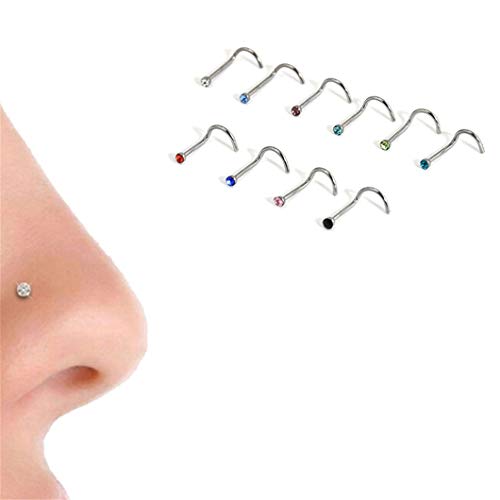 Sperrins Nose Studs Stainless Steel Nose Rings Cubic Zirconia Piercing Body Jewelry 10Pcs/Set