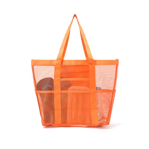 Bolsa de praia de malha, grande bolsa de praia com bolsos com zíper - Piscina familiar, brinquedos e itens essenciais para férias, Laranja, Large, Bolsa de praia de malha, bolsa de praia grande com