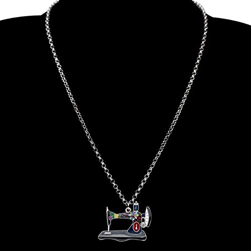 Bonsny Statement Enamel Rhinestone Chain Sewing Machine Necklaces Pendant Original Design For Women Girls Jewelry #TOP1