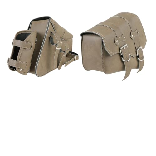 Sacoche latérale moto en cuir PU premium marron vintage finition haute résistance côté gauche