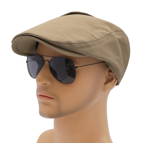 Image of ZLYC Men Cotton Flat Cap Summer Scally Ivy Gatsby Newsboy Beret Driver Cabbie Hunting Hat