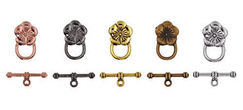 Image of Mandala Crafts 120 Flower Toggle Clasps, Assorted T-Bar Jewelry Findings & Closures - Metal Fastener Hooks for DIY Necklace & Bracelet Making