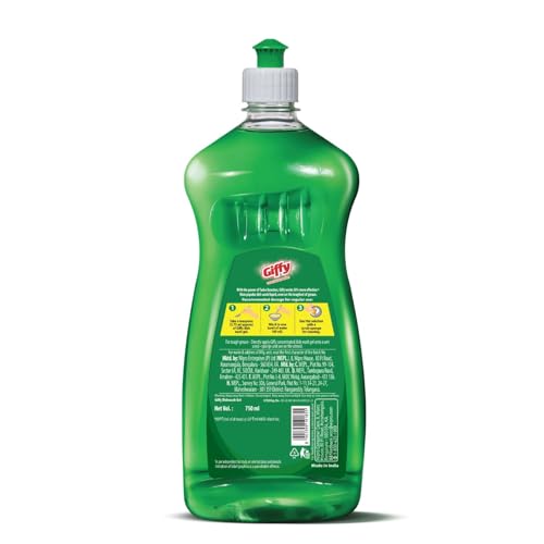 Image of Giffy Liquid Dishwash Gel | 750ml | Green Lime & Active Salt | 50% More Effective | Tough Grease Removal Expert | Turbo Boosters | Mild fragrance | Removes Tough Malodour | Hand-Safe