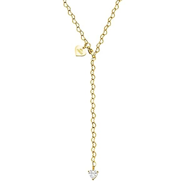 Purelei® Endless Love-kedja (guld, silver, roséguld), vattentätt Y-halsband för kvinnor med hjärthänge av ädelsten, kedja av rostfritt stål, gåva för kvinnor, 60 cm längd justerbar