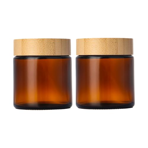 2 tarros de crema de vidrio ámbar de 100 ml con tapa de madera y forro interior, contenedor de cosméticos rellenable, tarro de loción para maquillaje, máscara facial, bálsamo labial