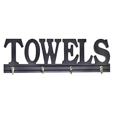 Black Wooden Towels Sign Bathroom Towels Rack, Decorative Cut Out Letters Bath Towel Coat Hanger Holder Wall Mounted Hanging Wooden Block Sign Towel Hooks Kitchen Laundry Room Home Decor Cover