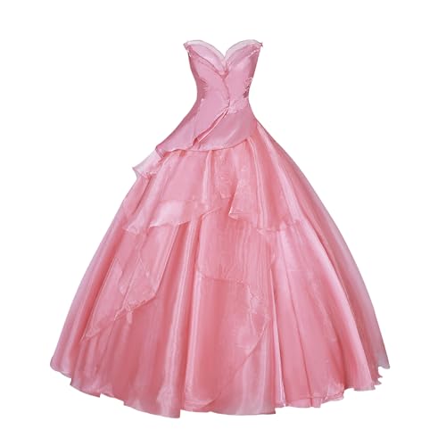 Fiamll Glinda Cosplay Kostüm für Damen, Wicked Cosplay Glinda Outfit, Halloween Karneval Kostüm Rosa Kleid S