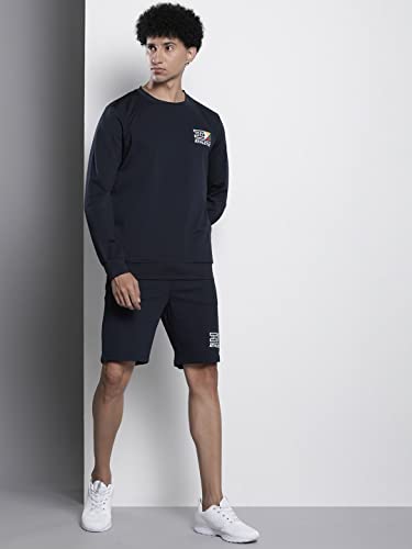 Image of The Indian Garage Co Men Regular Fit Placement Embroidery Crew Neck Sweatshirt & Shorts Tracksuits