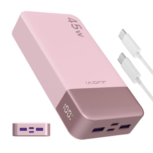JUOVI Power Bank Ricarica portatile 20000mAh 45W, ricarica super rapida con display a LED caricatore portatile del telefono, banca di alimentazione USB C per MacBook, per iPhone 15 (Rosa)