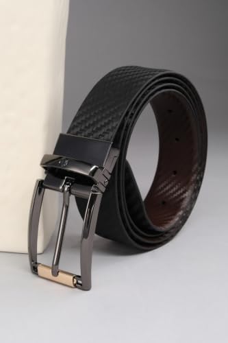 Image of Louis Philippe Men's 100% Italian Leather Dual Tone Zinc Alloy Buckle Formal Reversible Belt