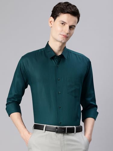 Image of Majestic Man Men's Solid Cotton Blend Textured Wrinkle-Resistant Slim Fit Easy Iron Formal Shirt