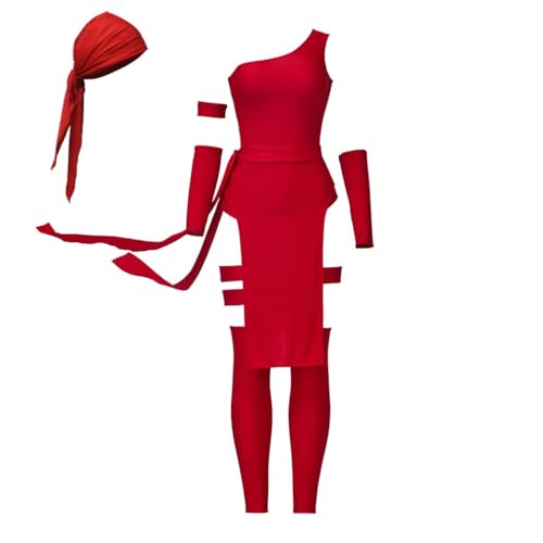Elektra Costume de cosplay pour femme - Costume de combat rouge Assassin - Super-héros Elektra Natchios - Costume d'Halloween (M)