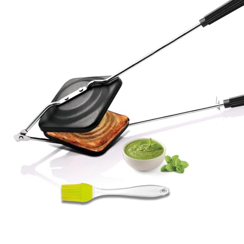 Image of Premium Non-Stick Sandwich Toaster Combo with Nylon Brush | Double-Coated & Durable | Easy to Use | Black