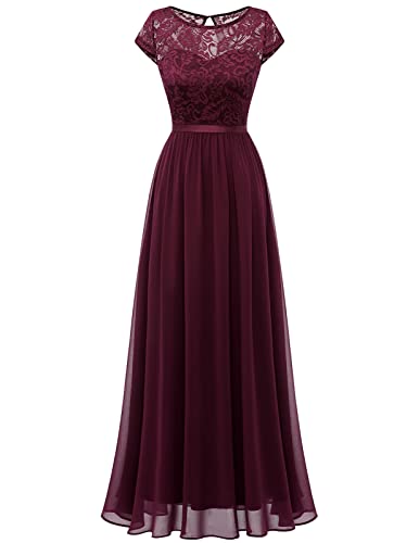 DRESSTELLS Damen Weinrot Brautjungfernkleider lang elegant Chiffon...