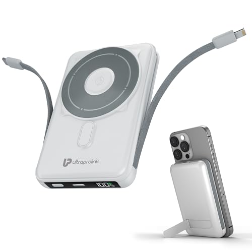 Image of UltraProlink 10000mAh 3 in 1 Wireless Magnetic Mag-Safe Power Bank| Dual Cables Type C & iPhone |22.5W Type C Port with PD-PPS Support | for iPhone Series 16,15,14,13 | Made in India | UM1126