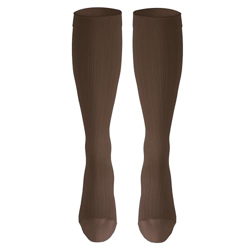 Image of NuVein Men's Compression Socks, 8-15 mmHg Support, Dress Trouser Style, Over Calf Knee High, Brown, X-Large