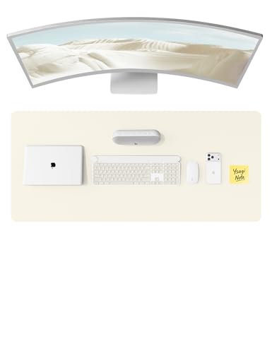 Image of YSAGi Leather Desk Protector, Office Mat, Large Mouse Mat, Non-Slip PU Leather Blotter, Laptop Pad, Waterproof Writing Pad for Office and Home (Cream, 47 inch x 17 inch)