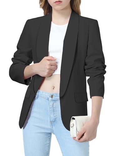 Mebius Girls Blazer Jacket Long Sleeve Shawl Collar Open Front Formal Blazers Suit Inner Pocket for Kids Size 6-12 Year