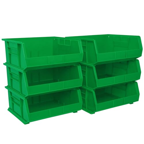 Image of Akro-Mils 30250 AkroBins Plastic Storage Bins, Space-Saving Stackable Bins for Garage, Pantry, Craft Organization, 15 inch x 16 inch x 7 inch, Green, 6-Pack