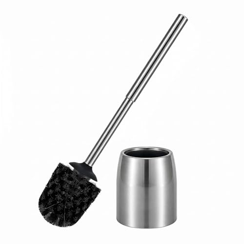 Toilet Brush Set with Holder Stainless Steel Toilet Scrubber Lavatory Bathroom Cleaning Brushes and Case Anti-Rust High Denstity Moderate Hardness Bristles Brushed